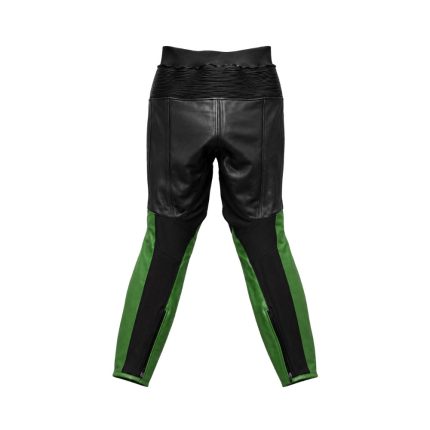 Kvell Sports black and green motorcycle leather racing pants with knee protection-back