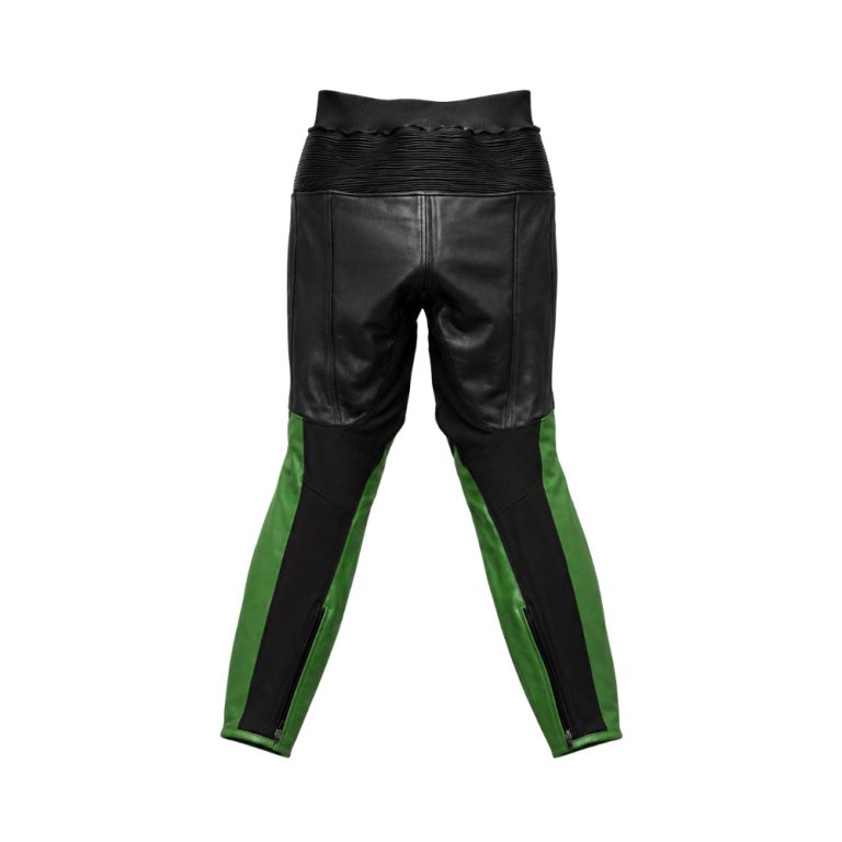 Kvell Sports black and green motorcycle leather racing pants with knee protection-back