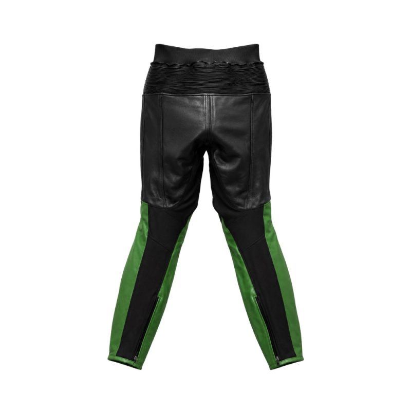 Kvell Sports black and green motorcycle leather racing pants with knee protection-back