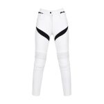 Kvell Sports women’s white motorcycle leather riding pants with black panels