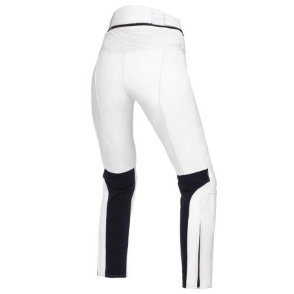Kvell Sports women’s white motorcycle leather riding pants with black panels
