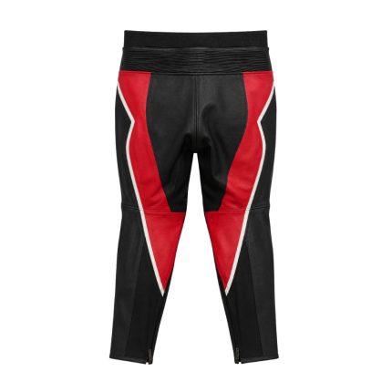 Kvell Sports red and black motorcycle leather racing pants with knee protection
