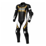 Kvell Sports black white and gold one-piece motorcycle racing leather suit