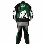 Green white and black motorcycle leather racing suit with knee sliders