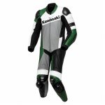 Green white and black motorcycle leather racing suit
