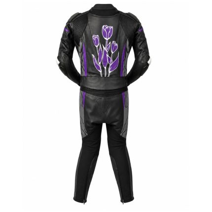 women's black grey and purple motorcycle leather racing suit