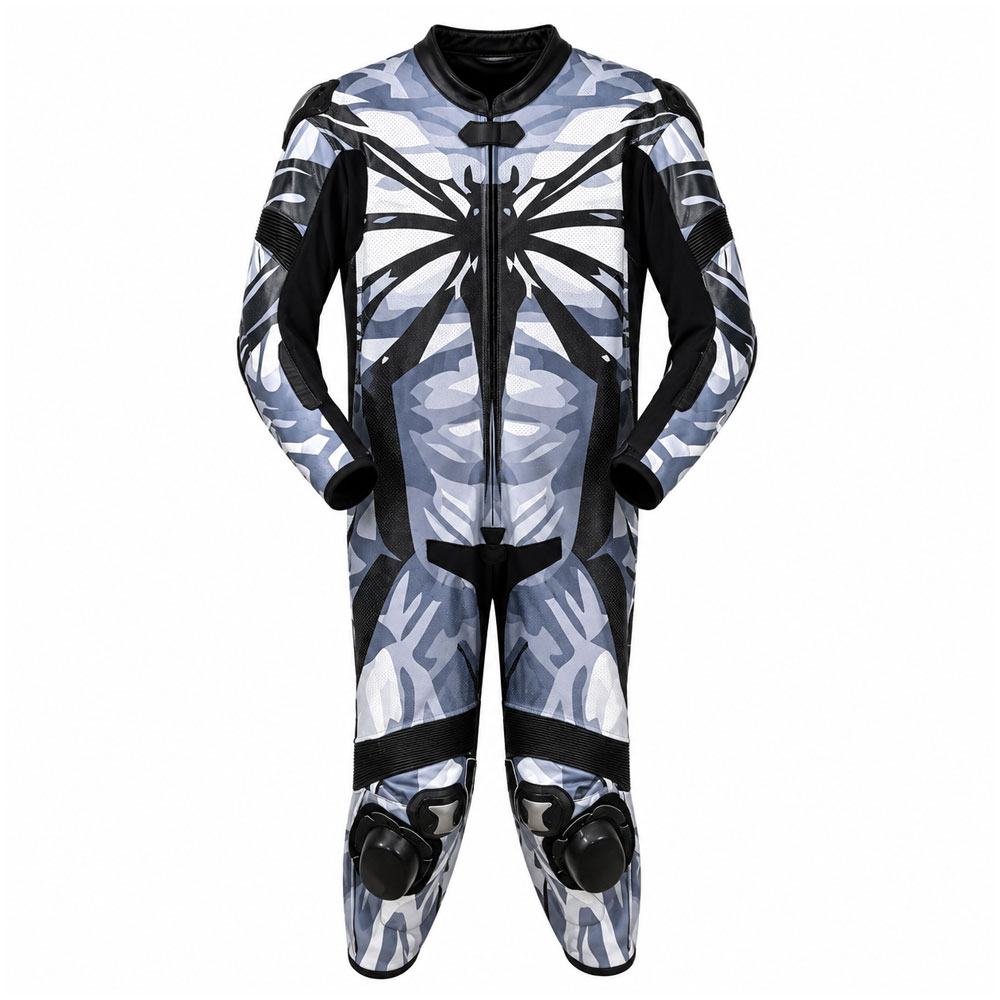 Kvell Sports Spider Grey Camo Motorcycle Racing Suit Kvell Sports Spider grey camo one-piece motorcycle leather racing suit