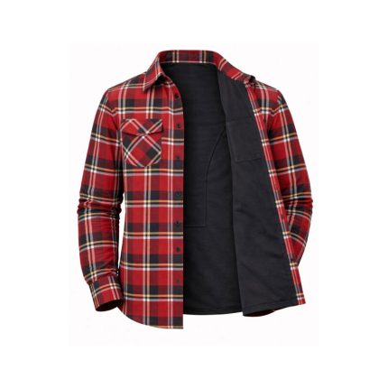 Kvell Sports Red Armoured Motorcycle Flannel Riding Shirt Front View