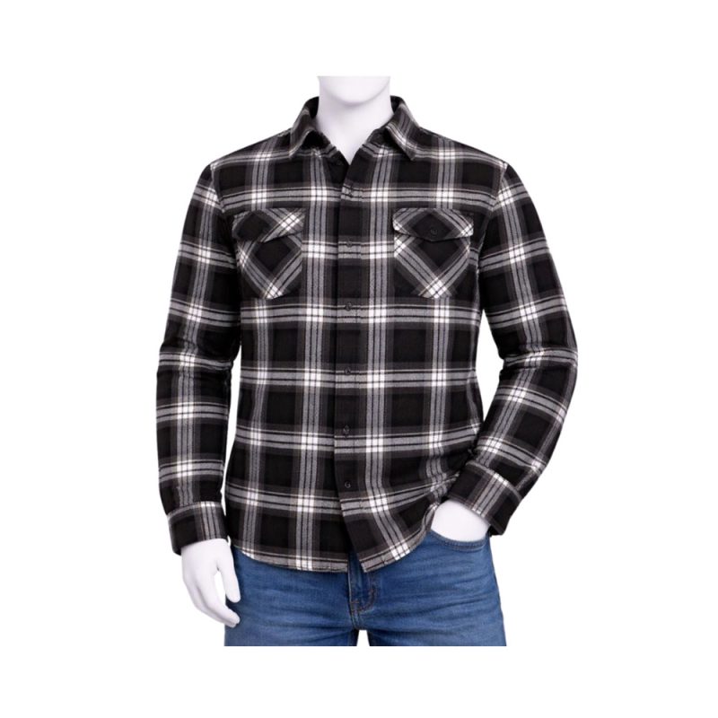 Kvell Sports Black and Grey Armoured Motorcycle Flannel Riding Shirt Front View