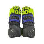 Kvell Sports Volt-X Pro neon yellow blue and black motorcycle racing gloves