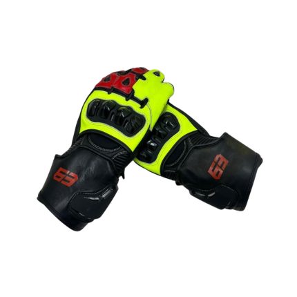Kvell Sports HyperVolt Pro neon yellow red and black motorcycle racing gloves