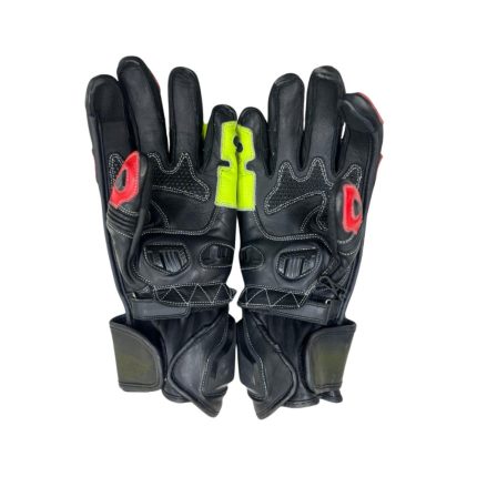 Kvell Sports HyperVolt Pro neon yellow red and black motorcycle racing gloves