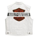 Harley Davidson White Motorcycle Leather Riding Vest with Zipper Pockets - Kvell Sports - Image 2