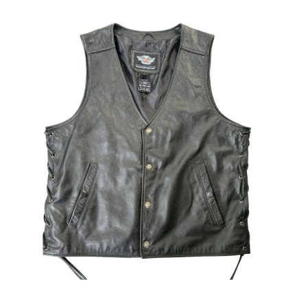 Kvell Sports Black Motorcycle Leather Biker Vest with Side Laces