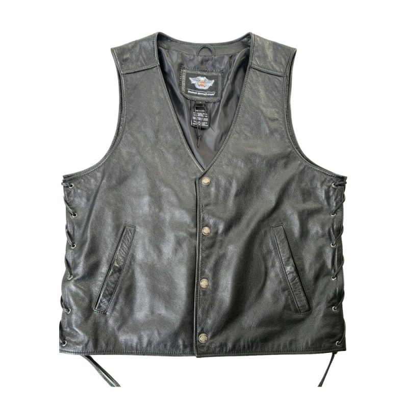 Kvell Sports Black Motorcycle Leather Biker Vest with Side Laces