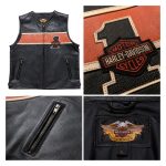 Kvell Sports Heritage Stripe Black Leather Motorcycle Vest - Image 3