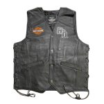 Kvell Sports Outlaw black leather motorcycle vest with snap buttons and lace-up sides