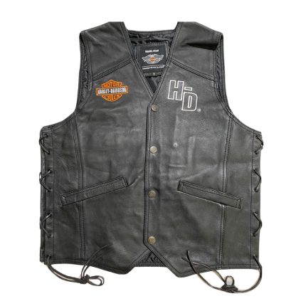 Kvell Sports Outlaw black leather motorcycle vest with snap buttons and lace-up sides