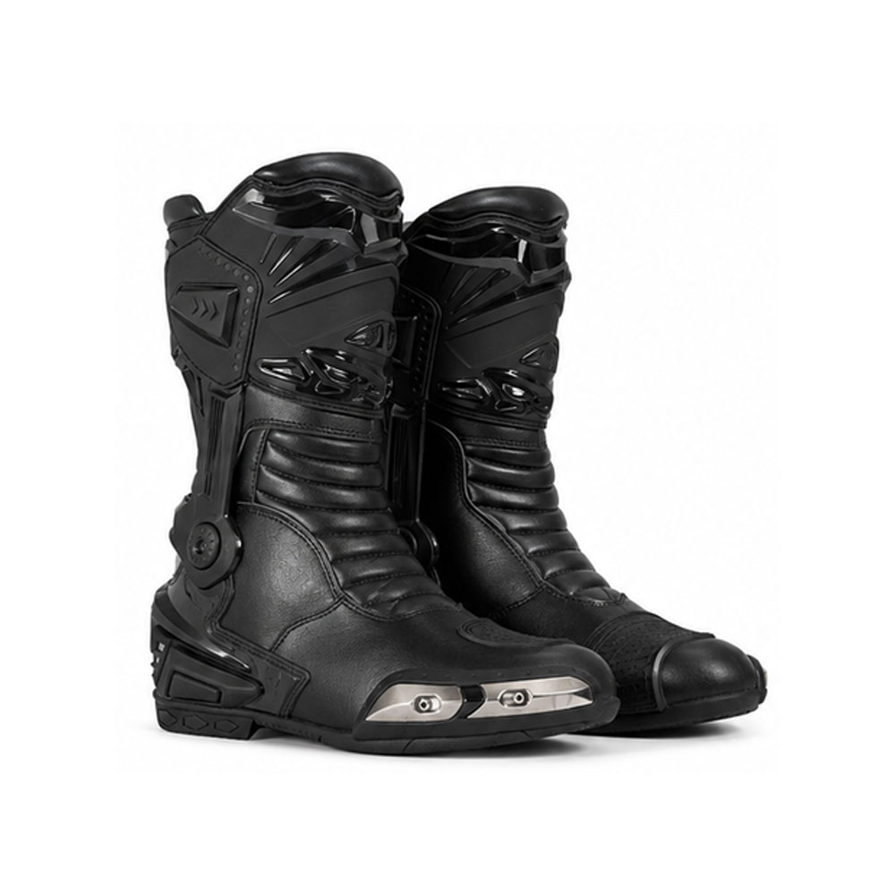 Black Motorcycle Racing Boots - Kvell Sports Kvell Sports Black Motorcycle Racing Boots Front Angled View