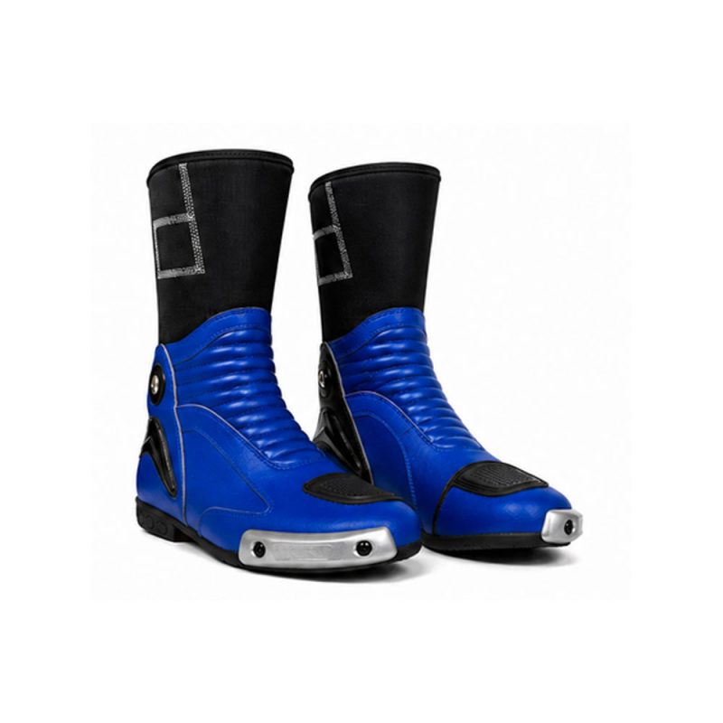 Kvell Sports Blue Motorcycle Racing Boots Front Angled View