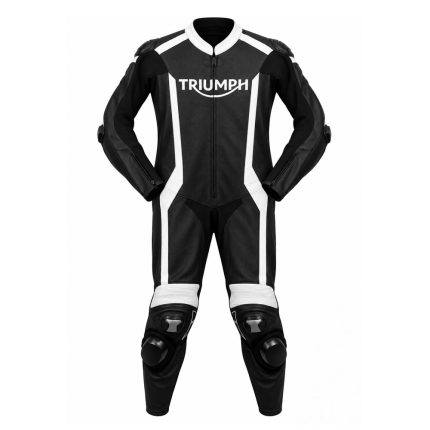 Kvell Sports Triumph black and white custom motorcycle leather racing suit