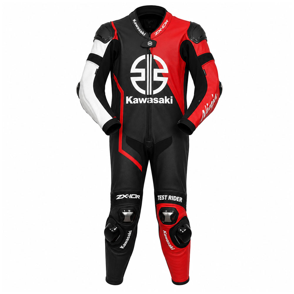 S11-2 Kvell Sports Kawasaki ZX-10R Red Black Custom Motorcycle Leather Racing Suit - Image 1