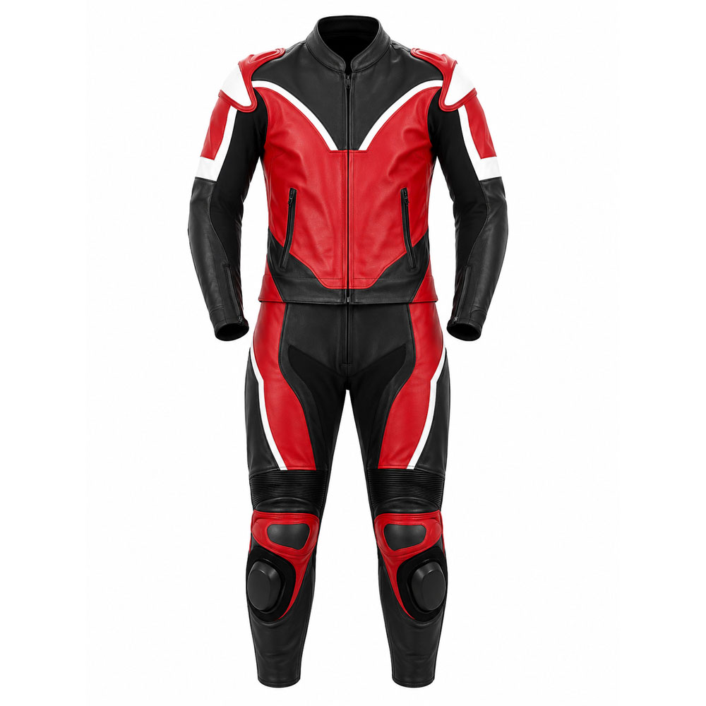 S7-1 Kvell Sports red black and white two-piece motorcycle leather racing suit