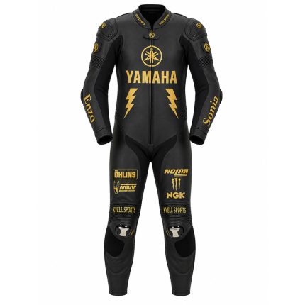 Kvell Sports Yamaha black and gold custom motorcycle leather racing suit