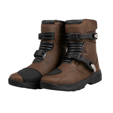 Kvell Sports TrailRider Pro brown motorcycle touring boots with dual buckle closures