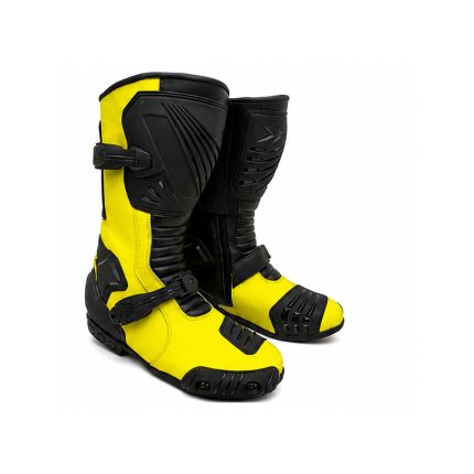 Kvell Sports VoltRacer Pro neon yellow and black motorcycle racing boots