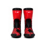 Kvell Sports WebStrike red and black motorcycle racing boots with web-inspired design