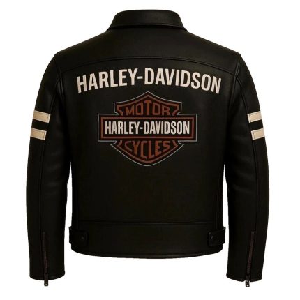 Kvell Sports vintage black motorcycle leather jacket with contrast sleeve stripes