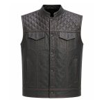 Kvell Roadcraft Quilted Black Leather Motorcycle Vest