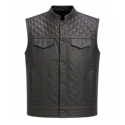 Kvell Roadcraft Quilted Black Leather Motorcycle Vest